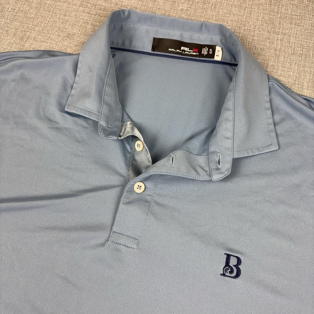 RLX Ralph Lauren Polo Shirt Mens XL Blue Polka Dot Stretch Golf Short Sleeve